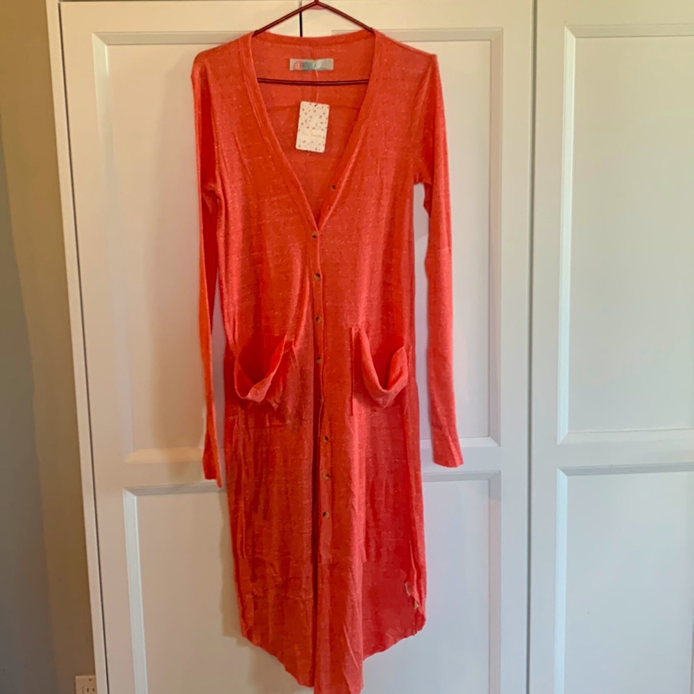 Free People Coral Long Sleeve Button-Front Cardigan Dress